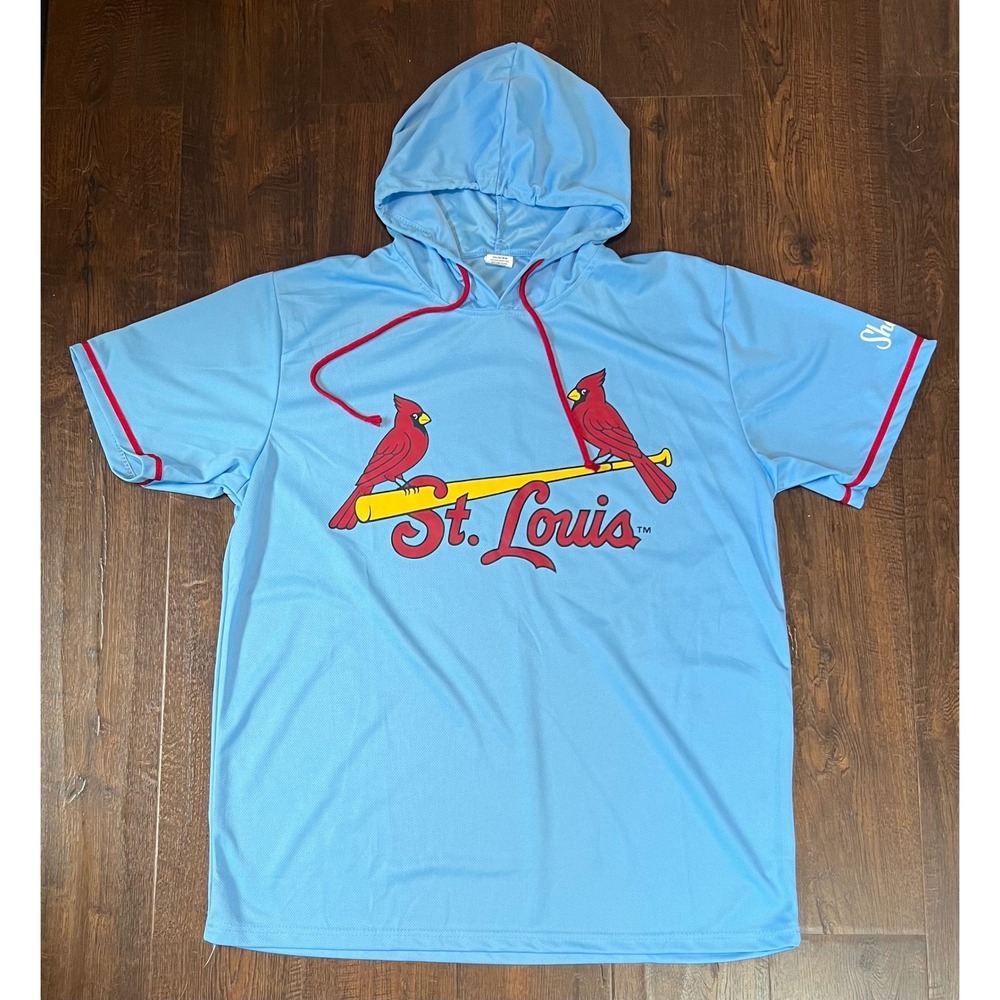 St Louis Cardinals Short Sleeve Hoodie Mens XL Blue Shane Co Promo Baseball TEE